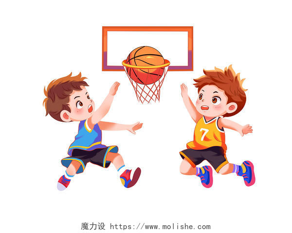 彩色卡通手绘小男孩打篮球篮球俱乐部培训原创插画元素
